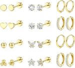 Jstyle Hypoallergenic Surgical Steel Earrings for Sensitive Ears – 14K Gold Flat Back Earrings Set