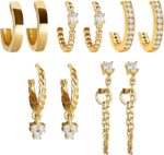 5 Pairs Gold Silver Huggies Hoop Earrings Set for Women, Small Dangle Chain Hoop Earrings Jewelry
