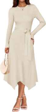 ZESICA Women’s Midi Dress – 2025 Spring Ribbed Knit – Elegant & Stylish