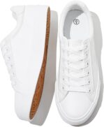 SERNIAL Women’s White Tennis Shoes – Casual PU Leather Sneakers