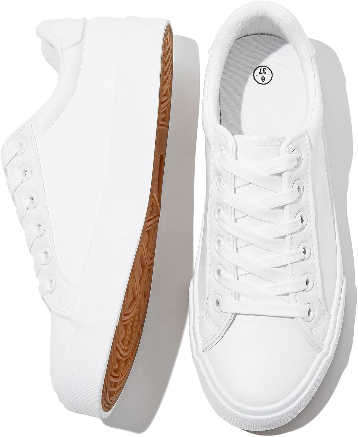 SERNIAL Women’s White Tennis Shoes – Casual PU Leather Sneakers