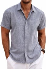 COOFANDY Men’s Linen Short Sleeve Button Down Shirt – Casual Beachwear
