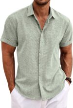 COOFANDY Men’s Linen Short Sleeve Shirt – Casual Summer Button-Down