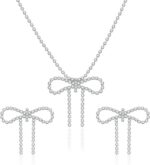 Jewelry Set for Women Silver Jewelry Set for Brides Bridesmaid Rhinestone Choker Necklace Earrings Bracelet Set for Wedding Prom Parties and Fomal Events