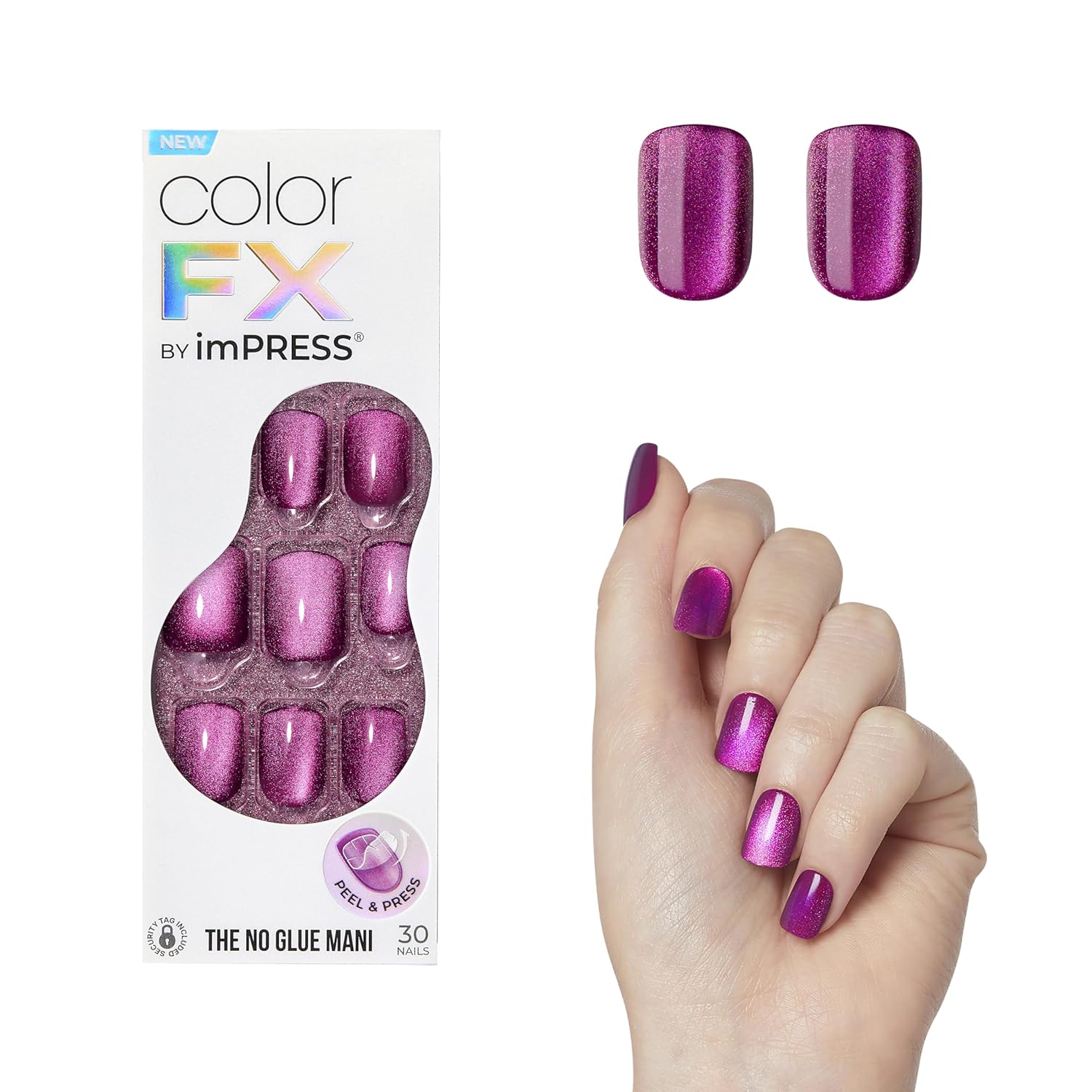 KISS imPRESS No-Glue Press-On Nails – ‘Levels’ Dark Pink Short Squoval Nails