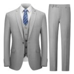 Cooper & Nelson Men’s Suit Slim Fit, 3 Piece Suits for Men, One Button Jacket Vest Pants with Tie, Tuxedo Set Light Grey M