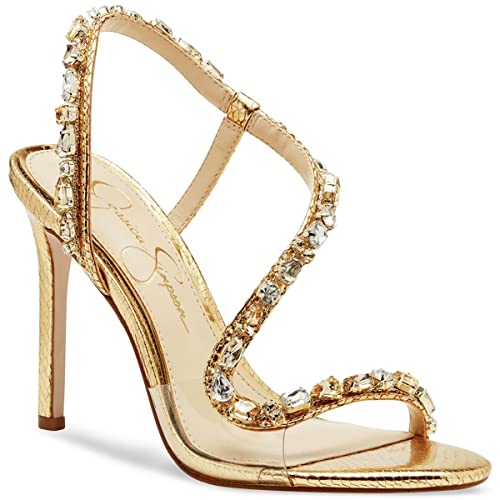 Jessica Simpson Women’s Jaycin Heeled Sandal – Glamorous Embellished, Gold/Clear, 8