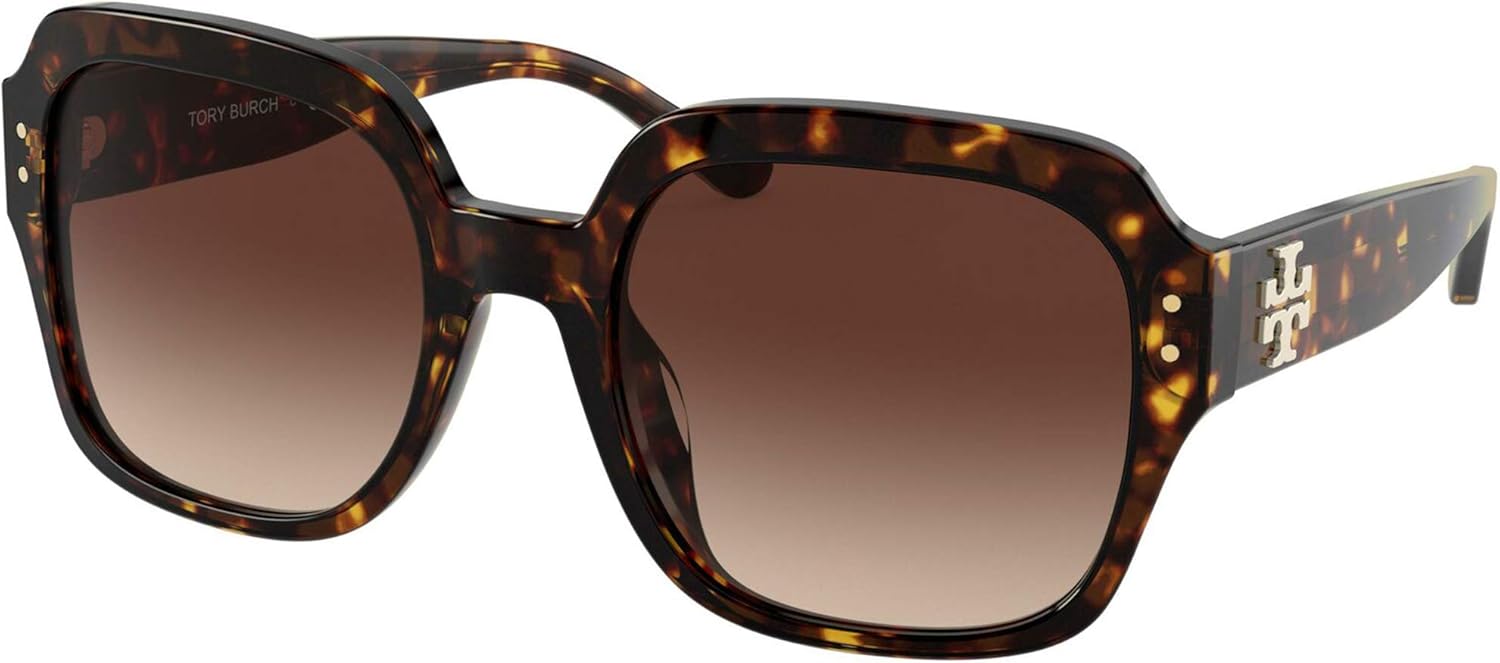 Tory Burch TY 7143U 172813 Dark Tortoise Plastic Square Sunglasses Brown Gradient Lens