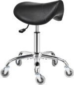 BEWISHOME Saddle Stool with Wheels, Swivel Adjustable Rolling Stool, 450lbs Heavy Duty PU Leather Wide Thick Seat Padding Ergonomic Chair for Beauty Salon Spa Clinic(Black) BMD01B