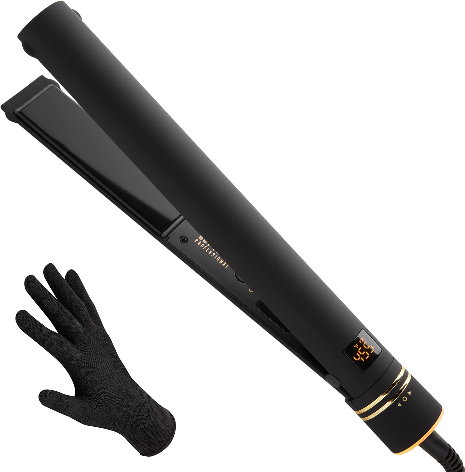 HOT TOOLS Pro Artist Black Gold Ionic 1.25 inch Flat Iron – Use as Straightener for Sleek Straight Hair or Use Rounded Edges for Shiny Curls and Waves, Stylist-Preferred Styles