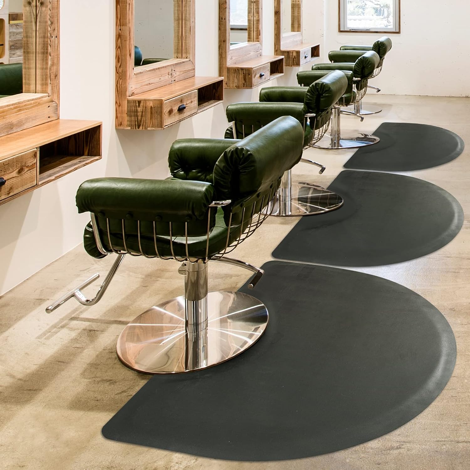Salon Mat for Hairstylist 3’x5′ Barber Shop Anti-Fatigue Salon Standing Chair Mat – Black Semi Circle 1/2″ Thick Comfort Salon Mat, Hair Cutting Hairdressing Equipment