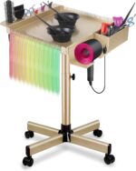 Salon Rolling Tray on Wheels with Adjustable Height – Salon & Spa Service Tray for Hair Stylist, Tattoo & Dental Use (Gold)