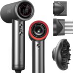 TYMO Hair Dryer with Diffuser for Women – 1500W Professional High Speed Blow Dryer with Comb, 110,000RPM Fast Dry, 200 Million Ionic Hairdryer, 4 Temps & 3 Speeds, 8 Ft Cord for Salon, Metal Gray