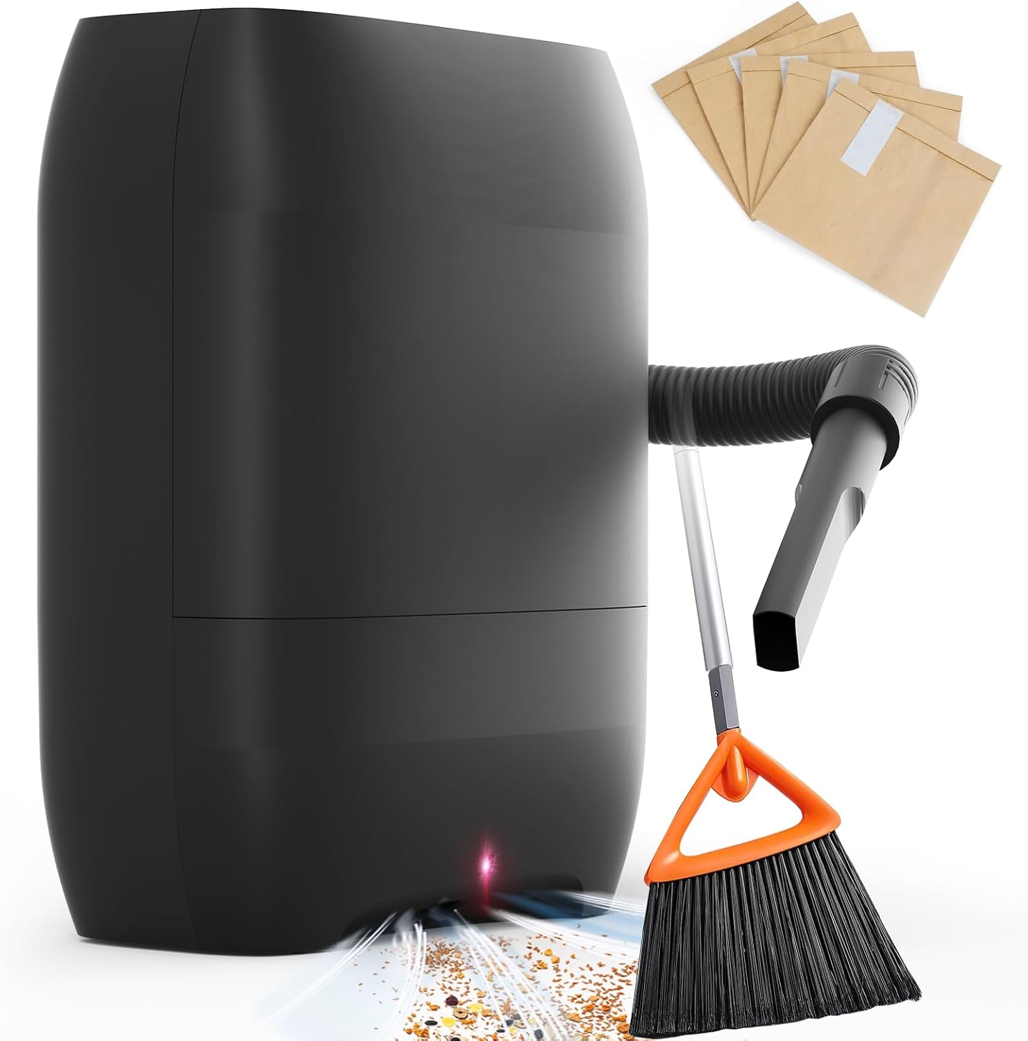 Touchless Automatic Vacuum Dustpan, Bagged Canister Vacuum with 5-Pack Disposable Dustbags, IR Sensor, LED Alerts, Handheld Accessories for Floors/Corners/Salons